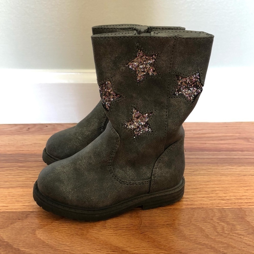 Cat & Jack Cowboy Boots Glitter Stars Grey 5